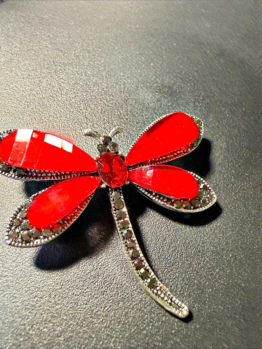 Red & Silver Dragonfly Brooch